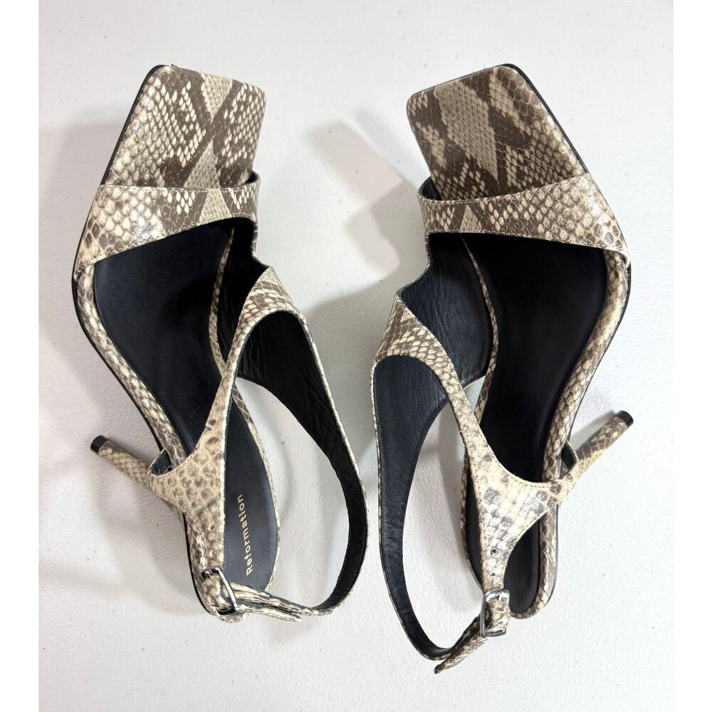 Reformation Square Toe Slingback Heels Tan Snake Print US 10 — NWOB - Picture 9 of 13